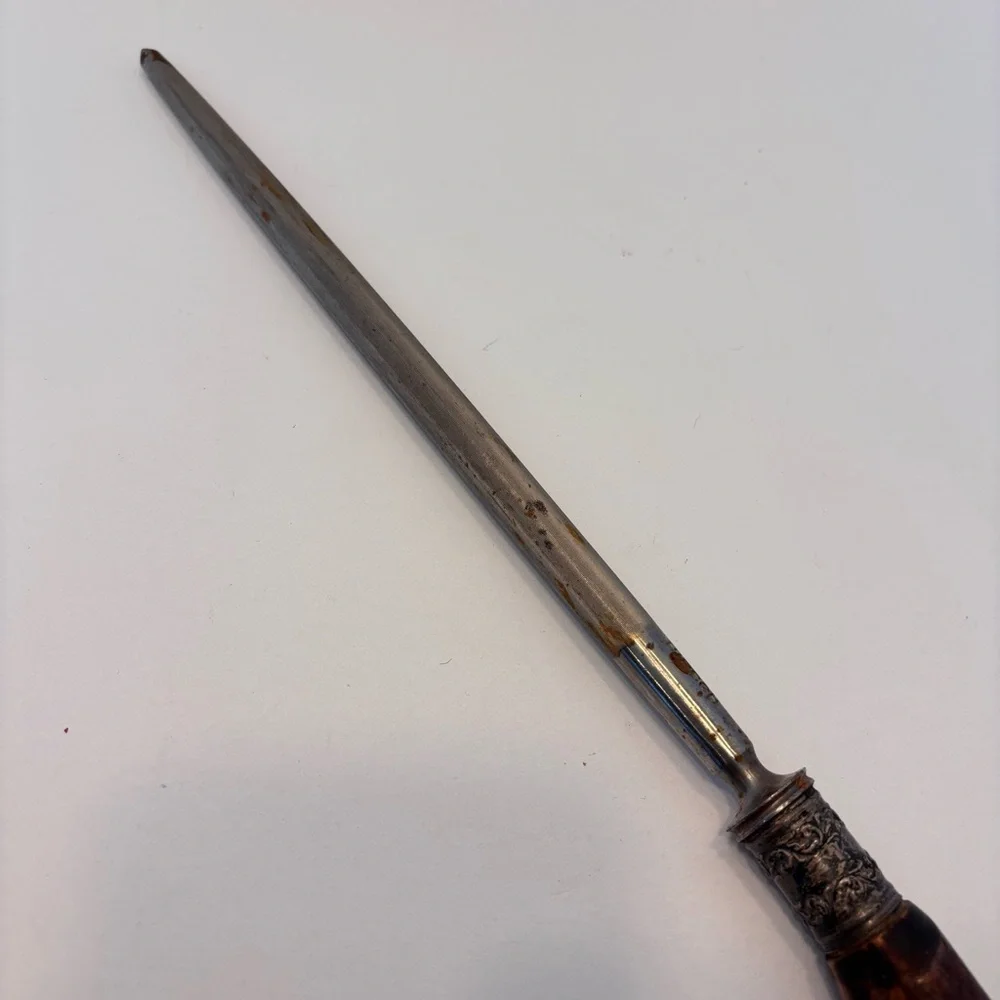 Antique Vintage Antler Handle Handle Carving Set w/ Silver Plated Ferrules Rare - Picture 6 of 14